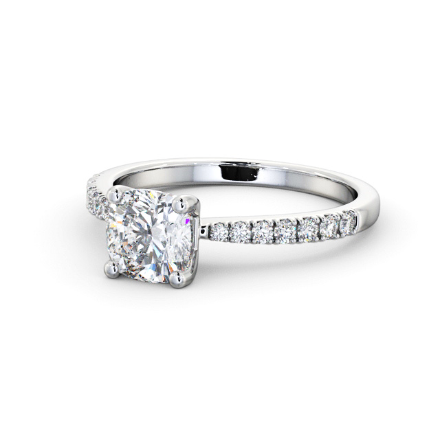 Cushion Diamond Engagement Ring Platinum Solitaire With Side Stones - Beckbury ENCU22S_WG_FLAT
