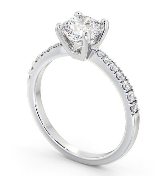 Cushion Diamond 4 Prong Engagement Ring Palladium Solitaire with Channel Set Side Stones ENCU22S_WG_THUMB1