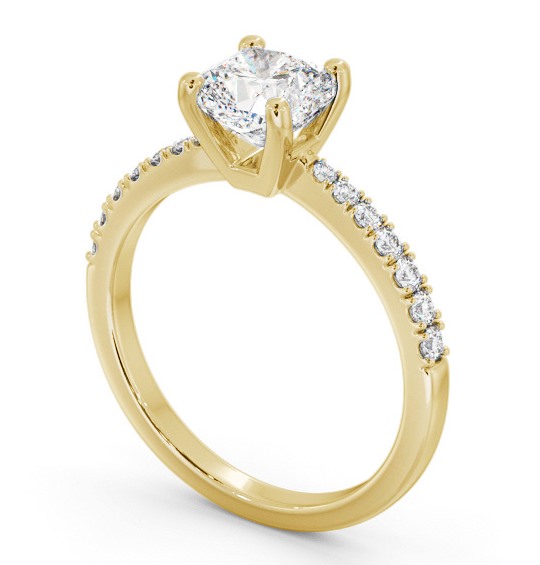 Cushion Diamond 4 Prong Engagement Ring 18K Yellow Gold Solitaire with Channel Set Side Stones ENCU22S_YG_THUMB1