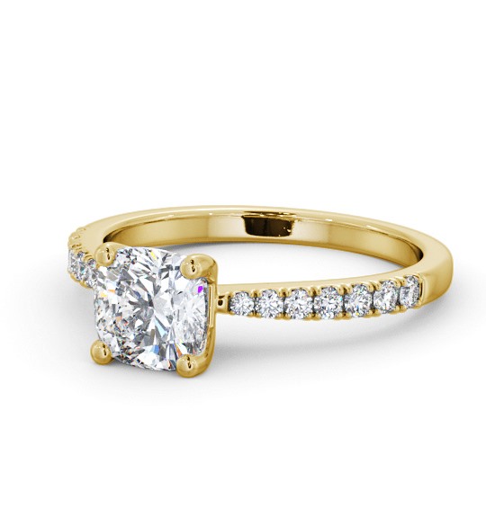 Cushion Diamond 4 Prong Engagement Ring 9K Yellow Gold Solitaire with Channel Set Side Stones ENCU22S_YG_THUMB2 