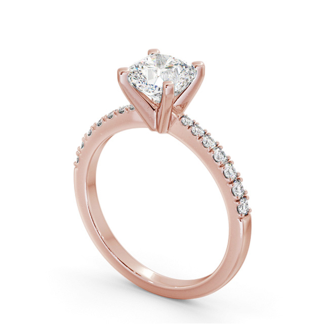 Cushion Diamond Engagement Ring 18K Rose Gold Solitaire With Side Stones - Ludovine ENCU23S_RG_SIDE