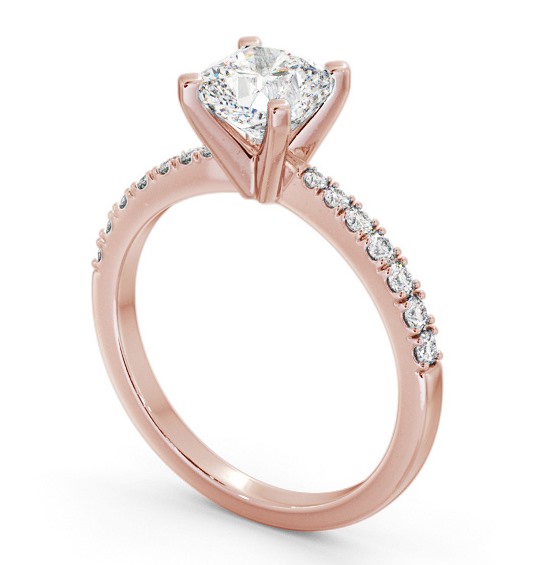 Cushion Diamond 4 Prong Engagement Ring 18K Rose Gold Solitaire with Channel Set Side Stones ENCU23S_RG_THUMB1