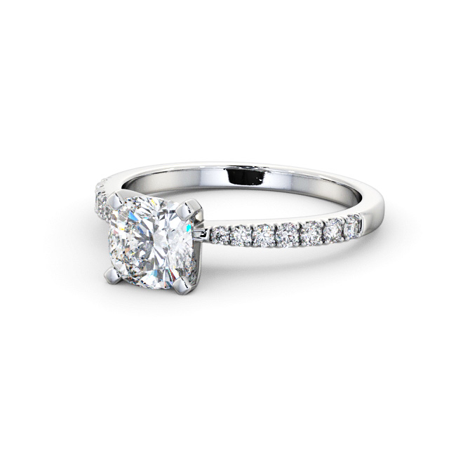 Cushion Diamond Engagement Ring Palladium Solitaire With Side Stones - Ludovine ENCU23S_WG_FLAT