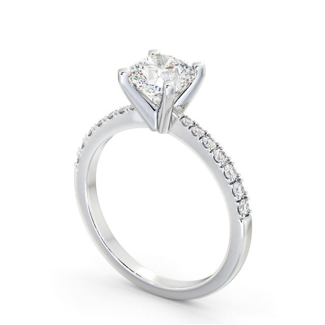 Cushion Diamond Engagement Ring Palladium Solitaire With Side Stones - Ludovine ENCU23S_WG_SIDE