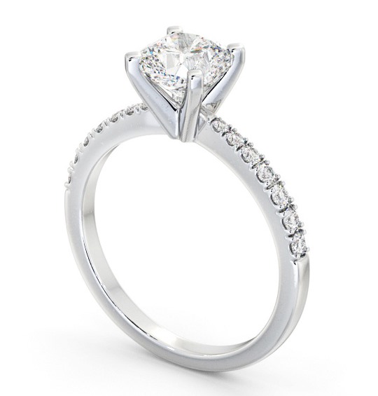 Cushion Diamond 4 Prong Engagement Ring 18K White Gold Solitaire with Channel Set Side Stones ENCU23S_WG_THUMB1 