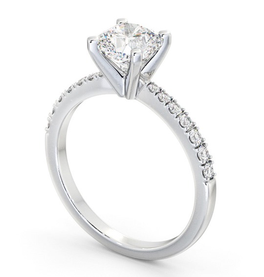 Cushion Diamond 4 Prong Engagement Ring Platinum Solitaire with Channel Set Side Stones ENCU23S_WG_THUMB1 