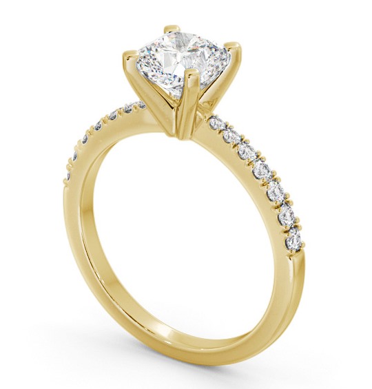 Cushion Diamond 4 Prong Engagement Ring 18K Yellow Gold Solitaire with Channel Set Side Stones ENCU23S_YG_THUMB1 