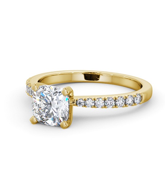 Cushion Diamond 4 Prong Engagement Ring 9K Yellow Gold Solitaire with Channel Set Side Stones ENCU23S_YG_THUMB2 