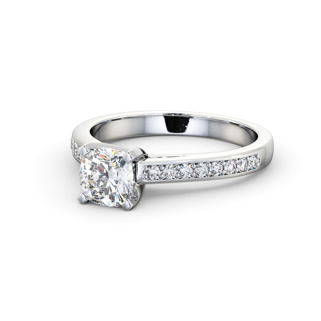 Cushion Diamond Engagement Ring Palladium Solitaire With Side Stones - Acklington ENCU24S_WG_FLAT
