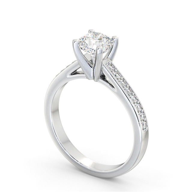 Cushion Diamond Engagement Ring Platinum Solitaire With Side Stones - Acklington ENCU24S_WG_SIDE