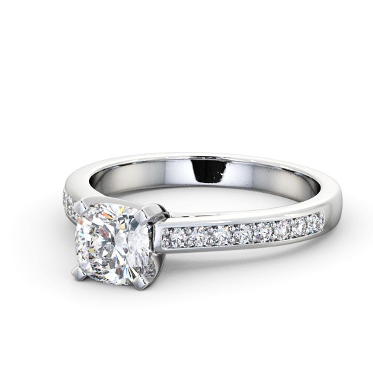  Cushion Diamond Engagement Ring 9K White Gold Solitaire With Side Stones - Acklington ENCU24S_WG_THUMB2 