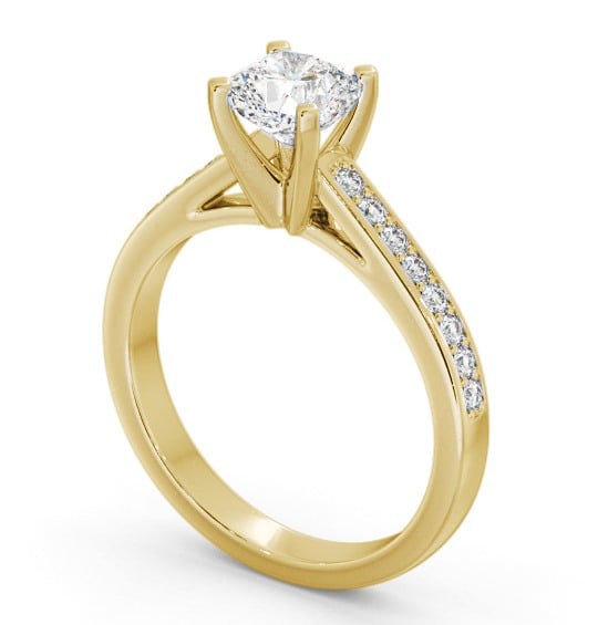 Cushion Diamond 4 Prong Engagement Ring 9K Yellow Gold Solitaire with Channel Set Side Stones ENCU24S_YG_THUMB1 