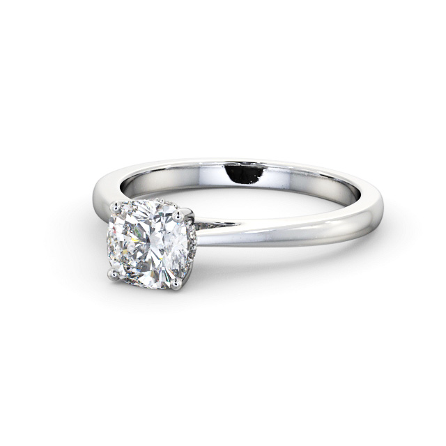Cushion Diamond Engagement Ring 18K White Gold Solitaire - Hampeth ENCU25_WG_FLAT