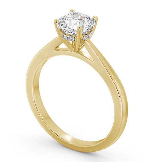 Cushion Diamond Engagement Ring with Diamond Set Rail 9K Yellow Gold Solitaire ENCU25_YG_THUMB1