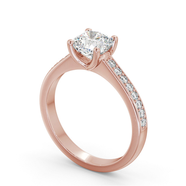 Cushion Diamond Engagement Ring 18K Rose Gold Solitaire With Side Stones - Minodora ENCU25S_RG_SIDE