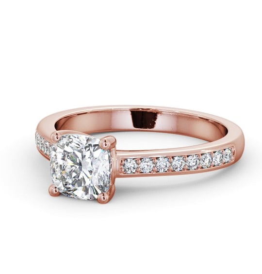  Cushion Diamond Engagement Ring 9K Rose Gold Solitaire With Side Stones - Minodora ENCU25S_RG_THUMB2 