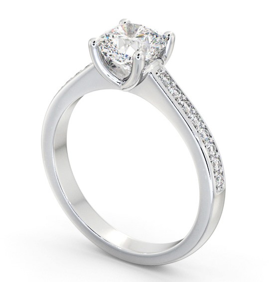 Cushion Diamond Low Setting Engagement Ring Platinum Solitaire with Channel Set Side Stones ENCU25S_WG_THUMB1 