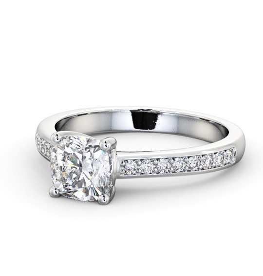  Cushion Diamond Engagement Ring 18K White Gold Solitaire With Side Stones - Minodora ENCU25S_WG_THUMB2 