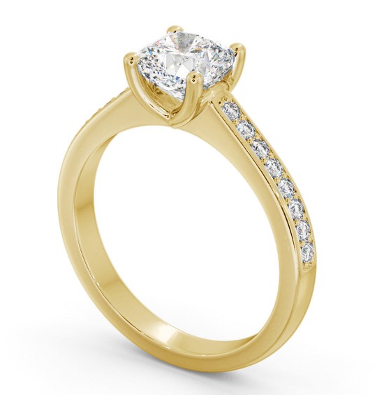 Cushion Diamond Low Setting Engagement Ring 18K Yellow Gold Solitaire with Channel Set Side Stones ENCU25S_YG_THUMB1 