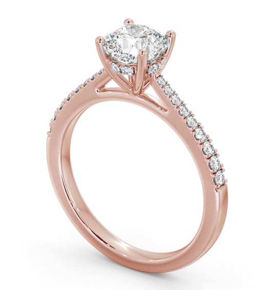 Cushion Diamond Engagement Ring 18K Rose Gold Solitaire with Channel Set Side Stones and Diamond Set Rail ENCU26S_RG_THUMB1