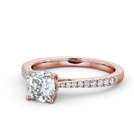  Cushion Diamond Engagement Ring 9K Rose Gold Solitaire With Side Stones - Lynos ENCU26S_RG_THUMB2 