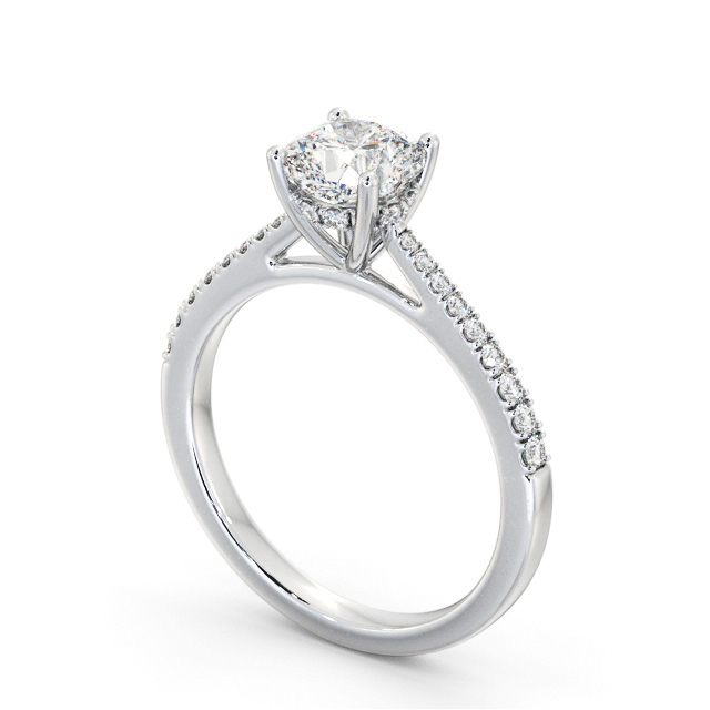 Cushion Diamond Engagement Ring Palladium Solitaire With Side Stones - Lynos ENCU26S_WG_SIDE