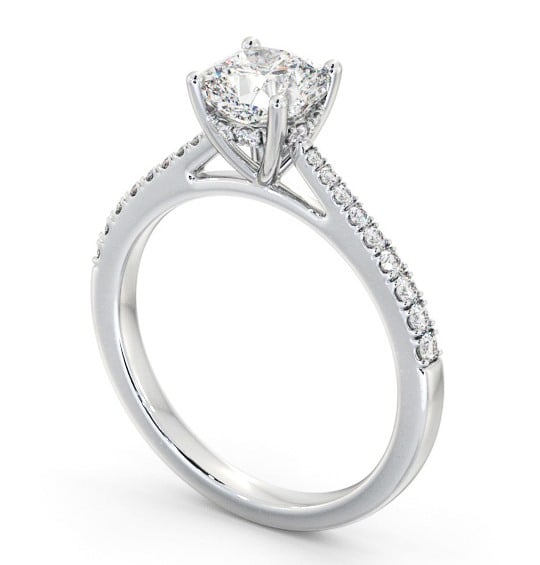Cushion Diamond Engagement Ring 18K White Gold Solitaire with Channel Set Side Stones and Diamond Set Rail ENCU26S_WG_THUMB1 