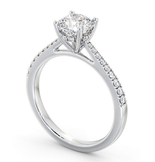 Cushion Diamond Engagement Ring Palladium Solitaire with Channel Set Side Stones and Diamond Set Rail ENCU26S_WG_THUMB1 