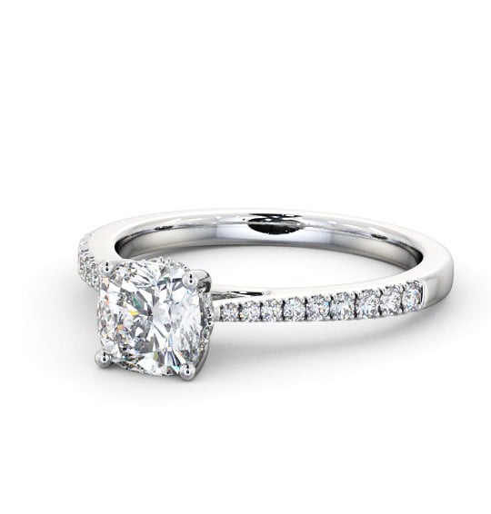 Cushion Diamond Engagement Ring 18K White Gold Solitaire with Channel Set Side Stones and Diamond Set Rail ENCU26S_WG_THUMB2 