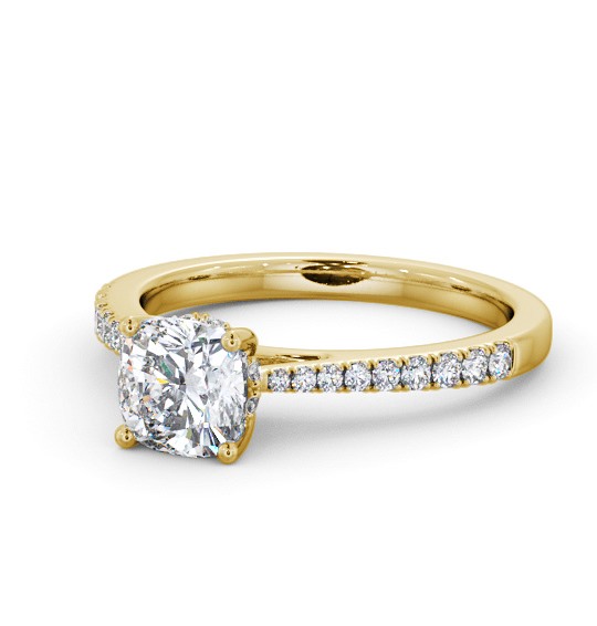  Cushion Diamond Engagement Ring 9K Yellow Gold Solitaire With Side Stones - Lynos ENCU26S_YG_THUMB2 