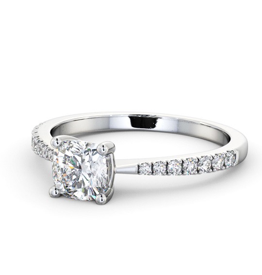 Cushion Diamond Tapered Band Engagement Ring 18K White Gold Solitaire with Channel Set Side Stones ENCU27S_WG_THUMB2 