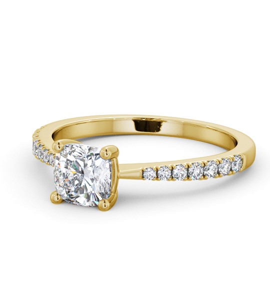  Cushion Diamond Engagement Ring 9K Yellow Gold Solitaire With Side Stones - Radlete ENCU27S_YG_THUMB2 