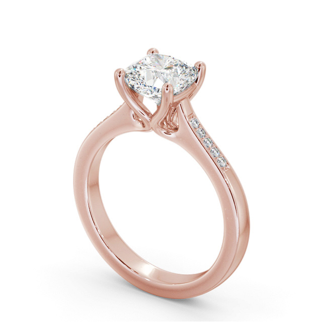 Cushion Diamond Engagement Ring 9K Rose Gold Solitaire With Side Stones - Hemington ENCU28S_RG_SIDE