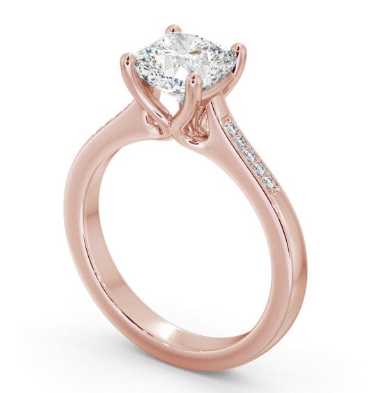 Cushion Diamond Elevated Setting Engagement Ring 9K Rose Gold Solitaire with Channel Set Side Stones ENCU28S_RG_THUMB1 