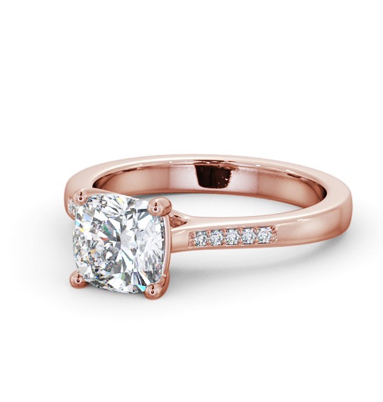 Cushion Diamond Elevated Setting Engagement Ring 9K Rose Gold Solitaire with Channel Set Side Stones ENCU28S_RG_THUMB2 