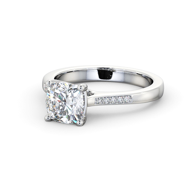 Cushion Diamond Engagement Ring Platinum Solitaire With Side Stones - Hemington ENCU28S_WG_FLAT