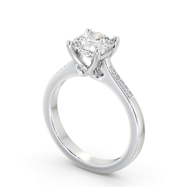 Cushion Diamond Engagement Ring Platinum Solitaire With Side Stones - Hemington ENCU28S_WG_SIDE