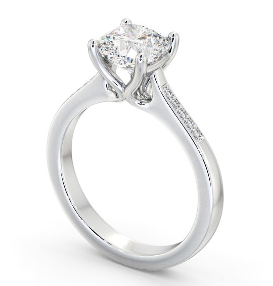 Cushion Diamond Elevated Setting Engagement Ring 18K White Gold Solitaire with Channel Set Side Stones ENCU28S_WG_THUMB1