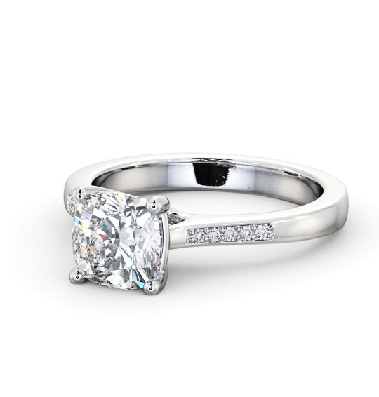 Cushion Diamond Elevated Setting Engagement Ring Palladium Solitaire with Channel Set Side Stones ENCU28S_WG_THUMB2 