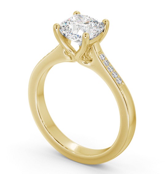 Cushion Diamond Elevated Setting Engagement Ring 18K Yellow Gold Solitaire with Channel Set Side Stones ENCU28S_YG_THUMB1