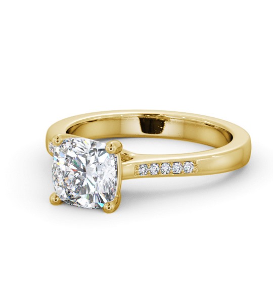 Cushion Diamond Elevated Setting Engagement Ring 9K Yellow Gold Solitaire with Channel Set Side Stones ENCU28S_YG_THUMB2 