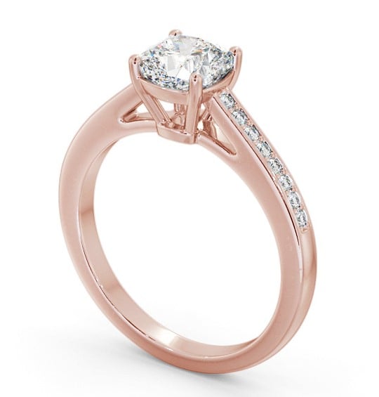 Cushion Diamond Box Style Setting Engagement Ring 9K Rose Gold Solitaire with Channel Set Side Stones ENCU29S_RG_THUMB1 