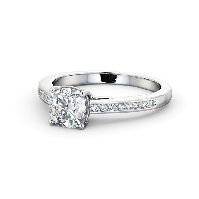Cushion Diamond Engagement Ring Platinum Solitaire With Side Stones - Sandrine ENCU29S_WG_FLAT