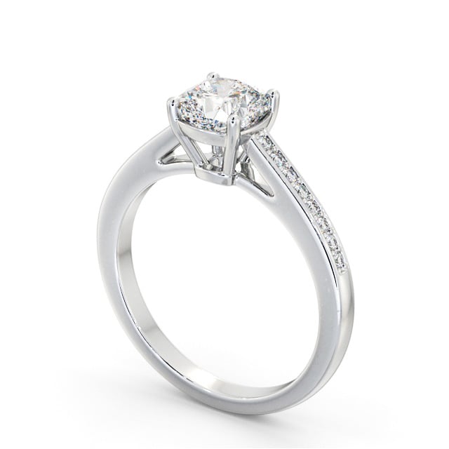 Cushion Diamond Engagement Ring Platinum Solitaire With Side Stones - Sandrine ENCU29S_WG_SIDE
