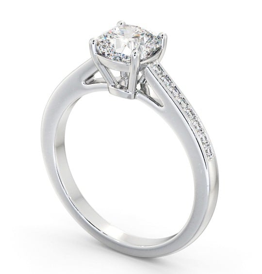  Cushion Diamond Engagement Ring 9K White Gold Solitaire With Side Stones - Sandrine ENCU29S_WG_THUMB1 