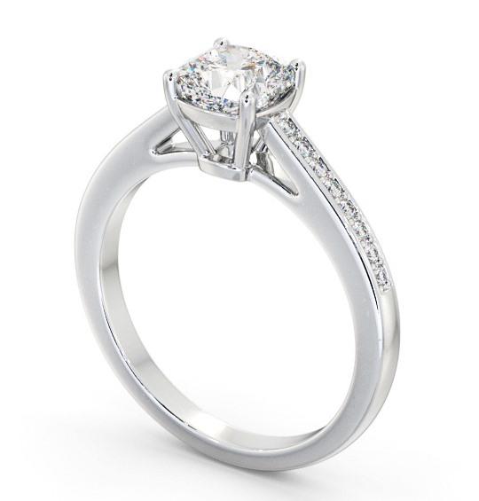 Cushion Diamond Box Style Setting Engagement Ring Platinum Solitaire with Channel Set Side Stones ENCU29S_WG_THUMB1 