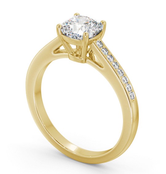 Cushion Diamond Box Style Setting Engagement Ring 9K Yellow Gold Solitaire with Channel Set Side Stones ENCU29S_YG_THUMB1