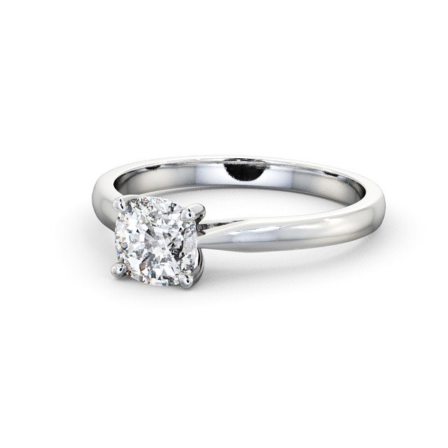 Cushion Diamond Engagement Ring 18K White Gold Solitaire - Ebdon ENCU2_WG_FLAT