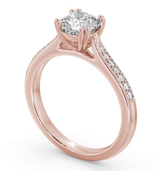 Cushion Diamond 8 Prong Engagement Ring 18K Rose Gold Solitaire with Channel Set Side Stones ENCU30S_RG_THUMB1