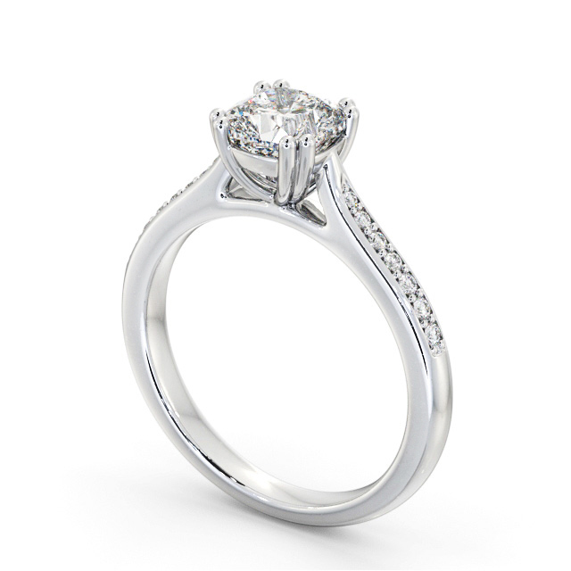 Cushion Diamond Engagement Ring Palladium Solitaire With Side Stones - Latifine ENCU30S_WG_SIDE